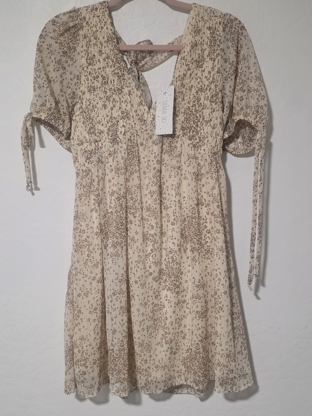 Sienna Sky Cream Dress with Brown Floral Print